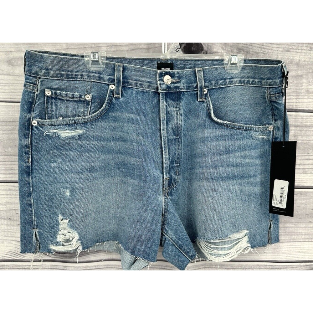 EDWIN CAI SHORT BUTTON FLY CUT OFF Women's Size 34 REMIX - MEDIUM WASH